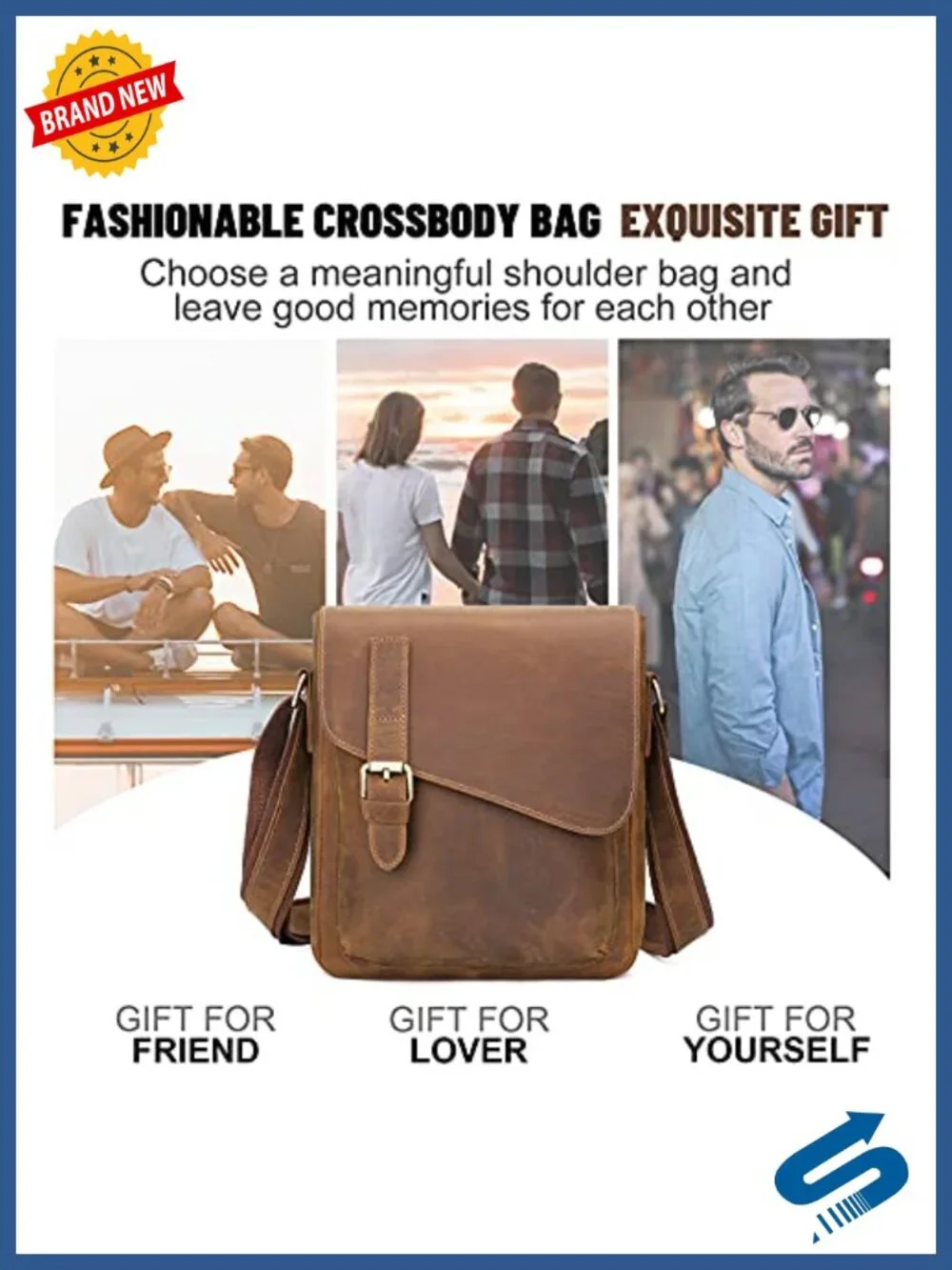 Leather Messenger Bag Men's Crossbody Fits Up to 11.5 Inch Tablet